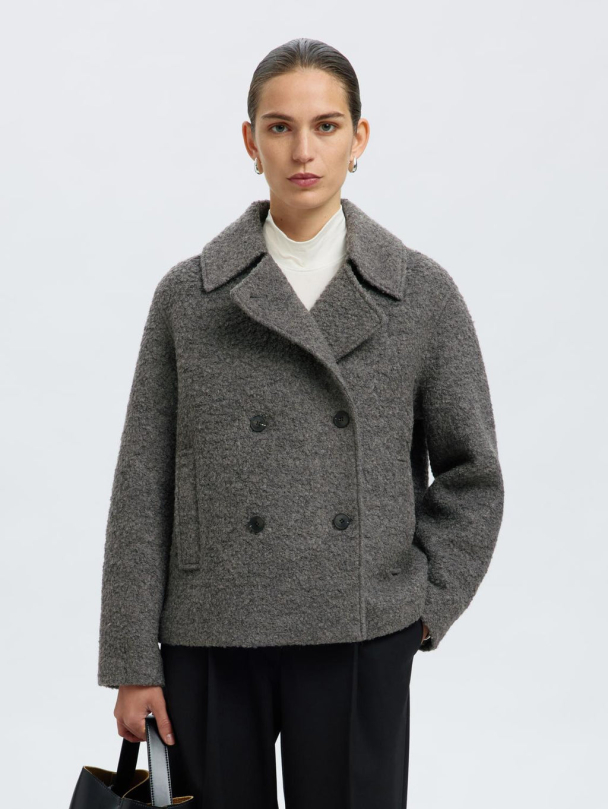 Alma Boucle Wool  Blend Jacket - Medium Grey Melange