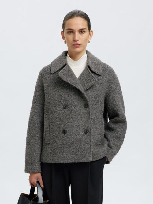Alma Boucle Wool  Blend Jacket - Medium Grey Melange