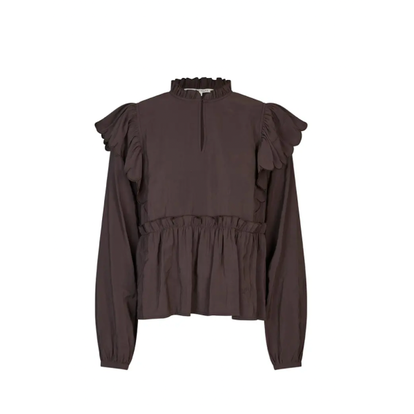 Terra Frill Blouse - Chocolate Plum