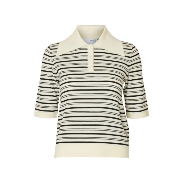 Thea 2/4 Knit Merino Collar Neck - Snow White/Black 