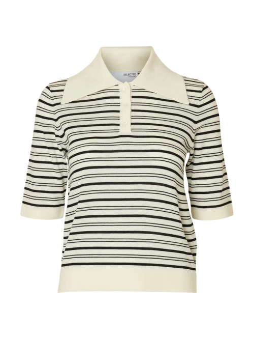 Thea 2/4 Knit Merino Collar Neck - Snow White/Black 