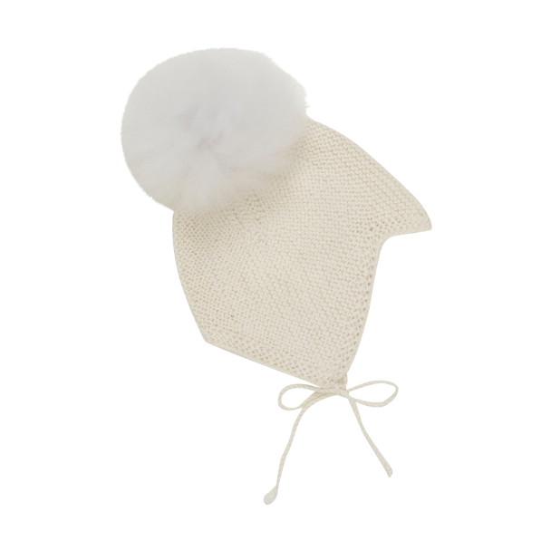 Bonnet Wool Knit Alpaca Pompom - Off-white - Image 1