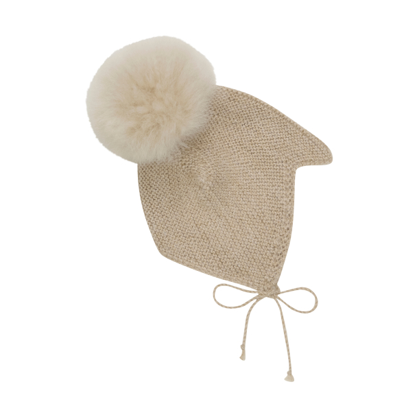 Bonnet Wool Knit Alpaca Pompom - Camel Melange - Image 1