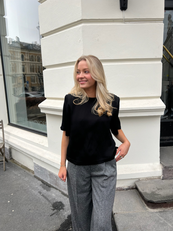 Leonie Satin Tee- Black  - Image 1