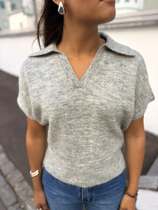 Lulu Knit Polo - Grey/Melange  - Image 1