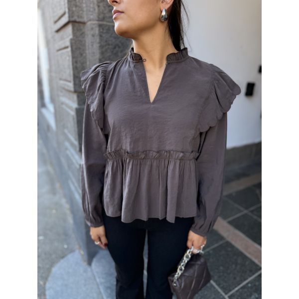 Terra Frill Blouse - Chocolate Plum