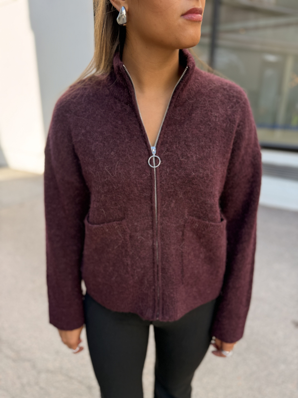 Sia Ras Zipper Cardigan - Fig  - Image 1