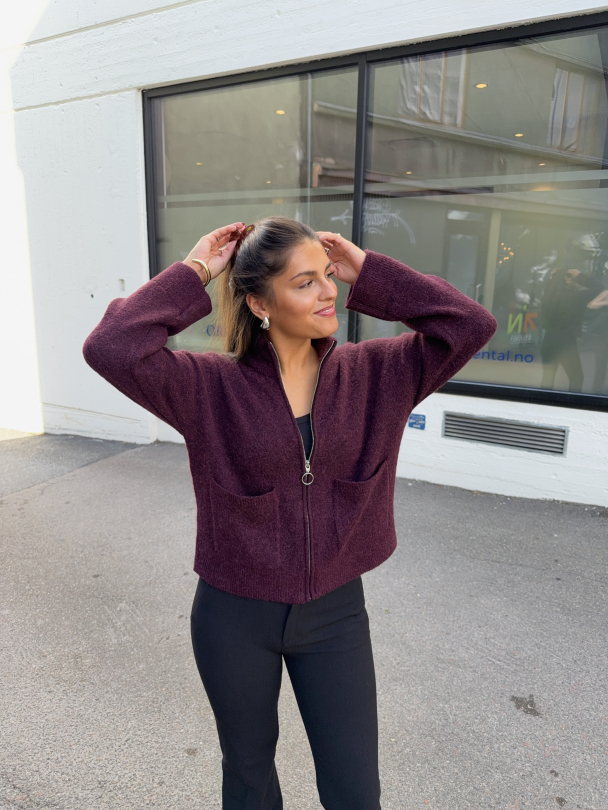 Sia Ras Zipper Cardigan - Fig  - Image 4