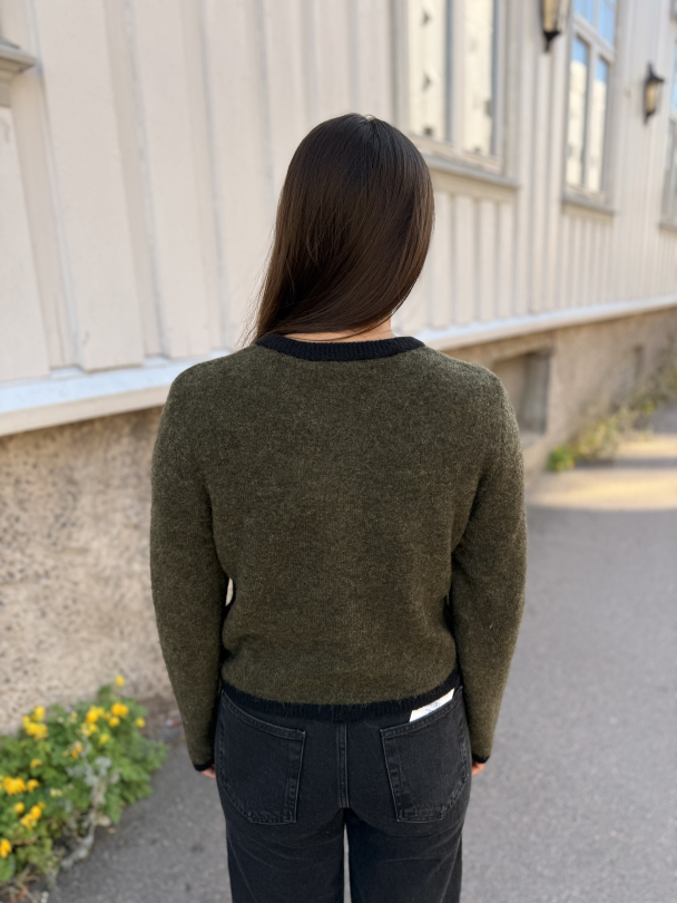 Alpha Contrast Cardigan - Olive Melange/Black  - Image 4