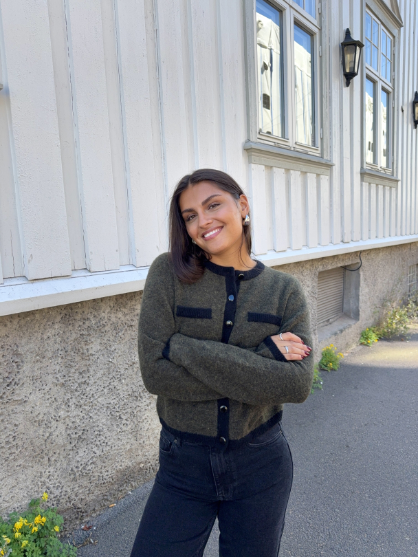 Alpha Contrast Cardigan - Olive Melange/Black  - Image 6