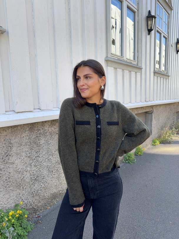 Alpha Contrast Cardigan - Olive Melange/Black  - Image 7