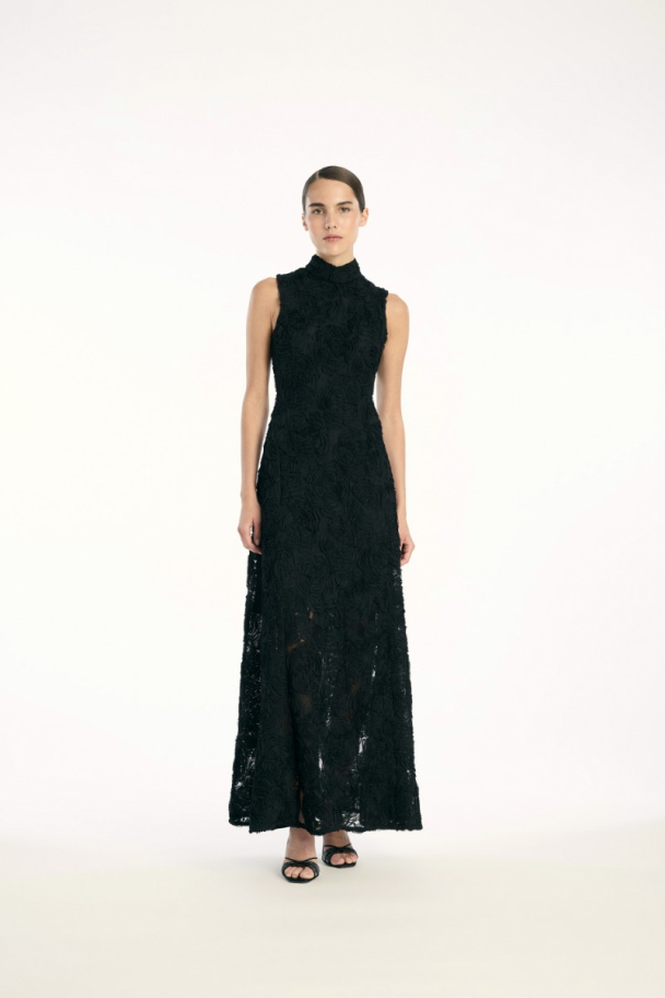 Flower Mesh Maxi Dress - Black - Image 1