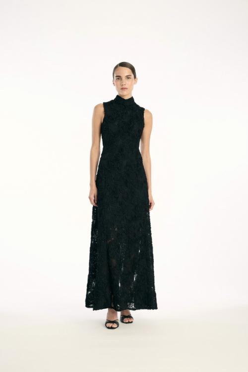 Flower Mesh Maxi Dress - Black