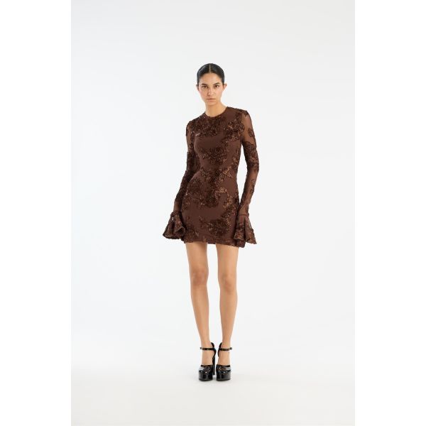Flower Mesh Mini Dress - Chicory Coffee