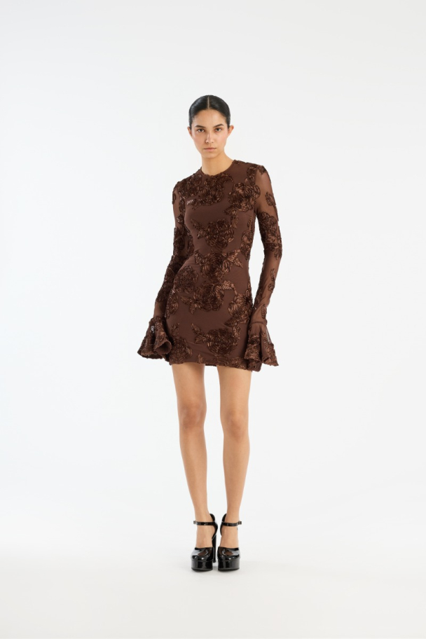 Flower Mesh Mini Dress - Chicory Coffee - Image 1