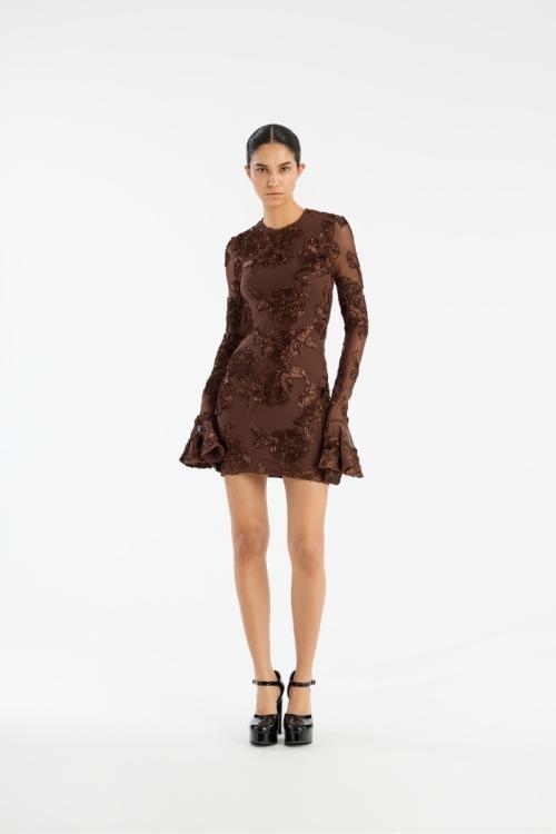 Flower Mesh Mini Dress - Chicory Coffee