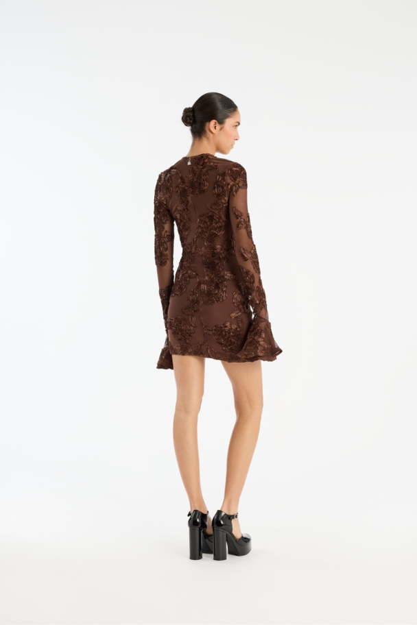 Flower Mesh Mini Dress - Chicory Coffee - Image 2
