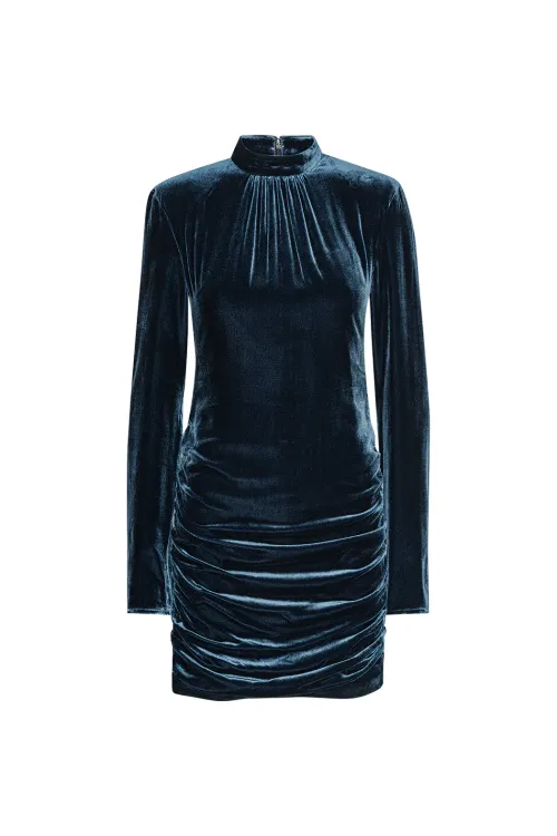 Silk Velvet Mini Dress - Graphite 