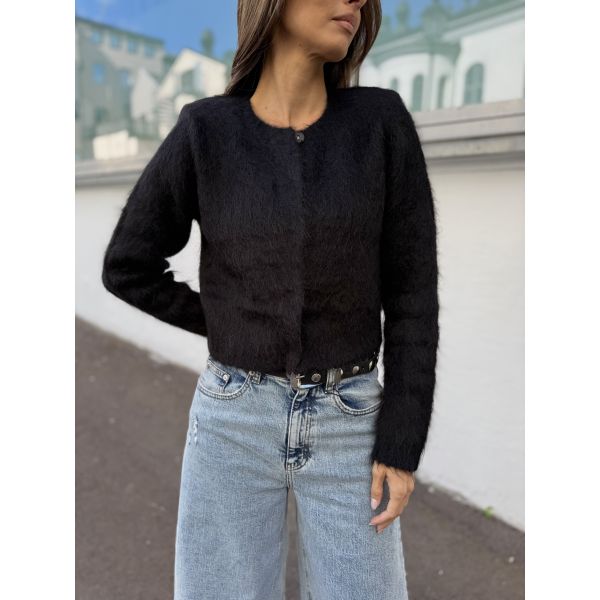 Hairy Knit Jacket  - Black 