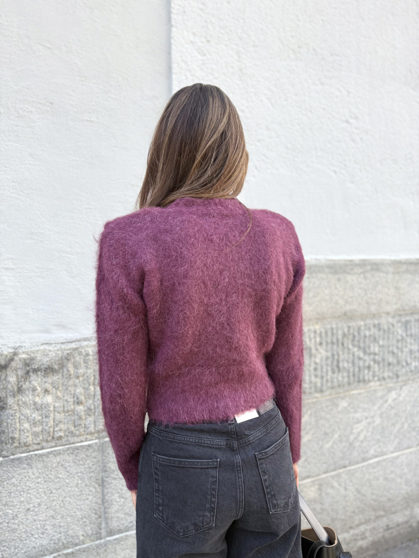 Hairy Knit Fitted Sweater - Burgundy  - Image 2
