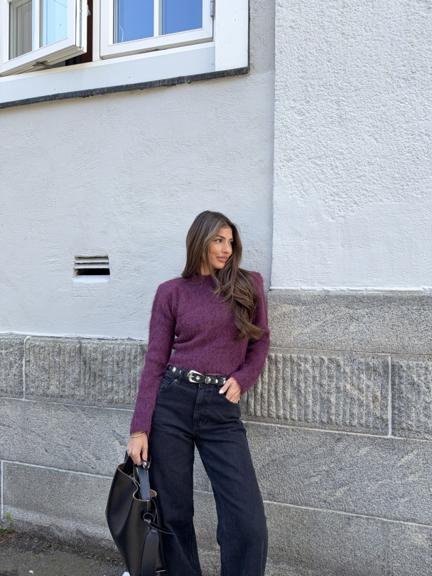 Hairy Knit Fitted Sweater - Burgundy  - Image 4