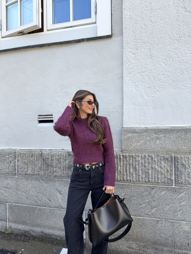 Hairy Knit Fitted Sweater - Burgundy  - Image 5