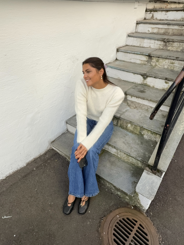 Hairy Knit Fitted Sweater - Off White - Image 4