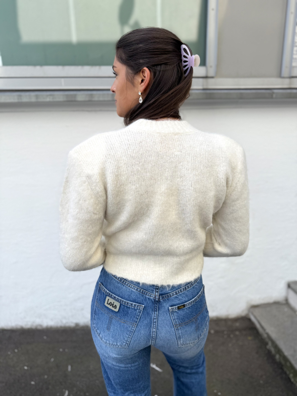Hairy Knit Fitted Sweater - Off White - Image 5