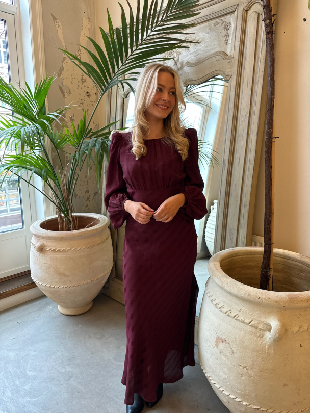 Viscose Midi Dress - Burgundy  - Image 3