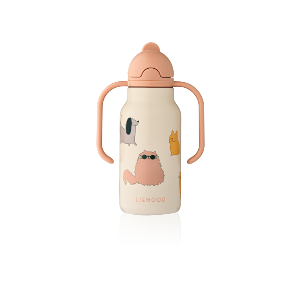 Kimmie Water Bottle 250 ml, Cats and Dogs/Sandy - Liewood