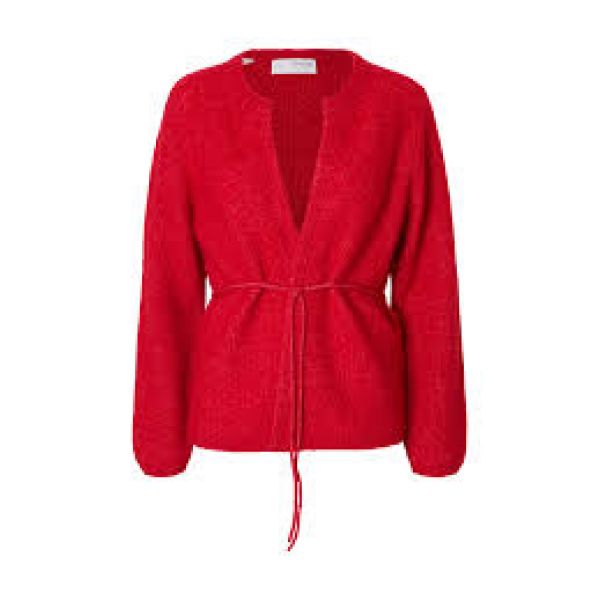 Sia Ras Knit Belt Cardigan - Equestrian Red