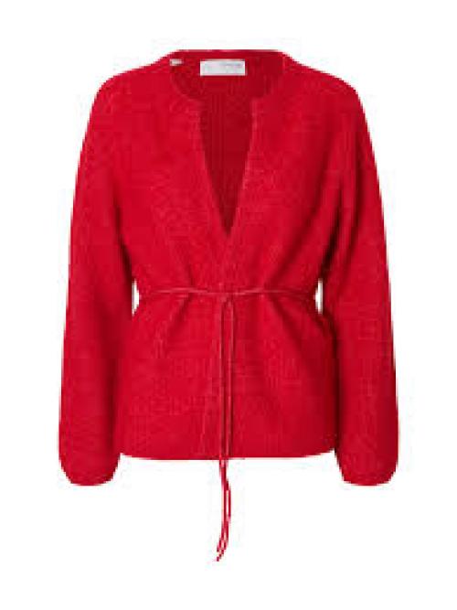 Sia Ras Knit Belt Cardigan - Equestrian Red