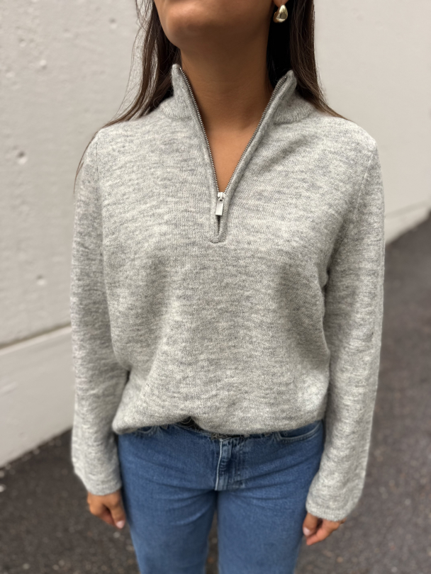 Lulu Knit Half Zip - Light Grey Melange  - Image 1