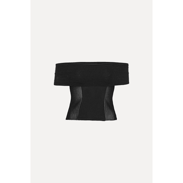 Knitted Off Shoulder Top - Black - Image 1