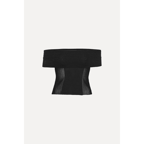 Knitted Off Shoulder Top - Black
