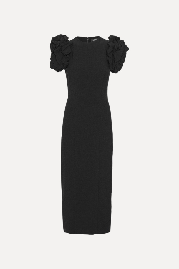 Crepe Puffy Midi Dress - Black - Image 2