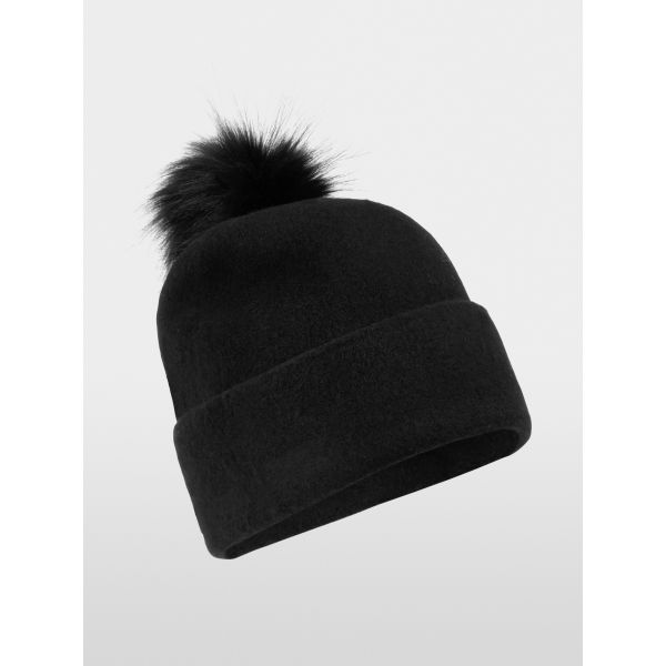 Wool Black hat with faux fur pompom ZS H2.07 Z42          |        Wool Black hat with faux fur pompom ZS H2.07 Z42 fra MarcCain.