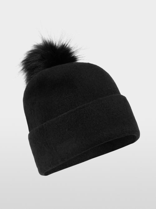 Wool Black hat with faux fur pompom ZS H2.07 Z42          |        Wool Black hat with faux fur pompom ZS H2.07 Z42 fra MarcCain.