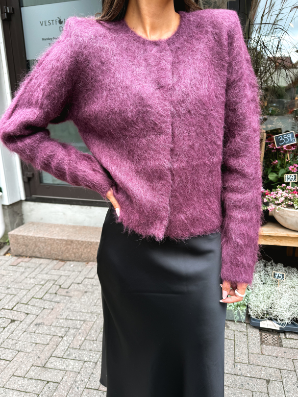 Hairy Knit  Jacket  - Burgundy   - Image 1
