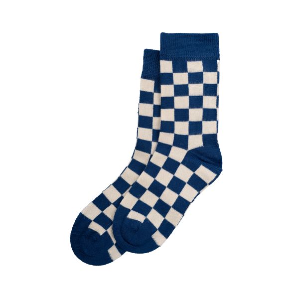 Bamboo Socks, Check Deep Cobalt/Off White - MiniPop®