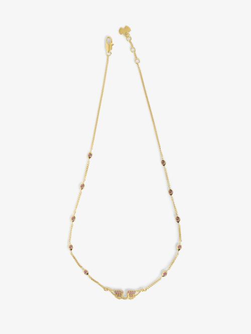 Rock Necklace - Gold/Pink Crystals 
