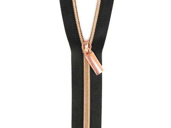  ZBY5C13   black #5 Nylon Rose Gold Coil Zippers: 3 Yards with 9 Pulls