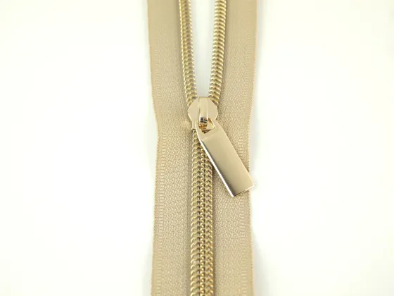 ZBY5C22   Beige #5 Nylon Gold Coil Zippers: 3 Yards with 9 Pulls