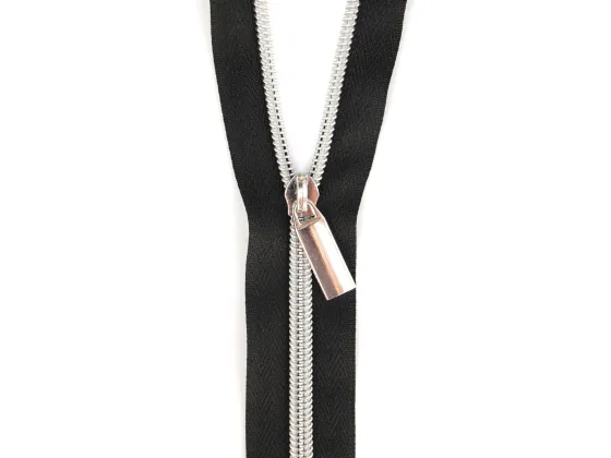 ZBY5C11   Black #5 Nylon Nickel Coil Zippers: 3 Yards with 9 Pulls