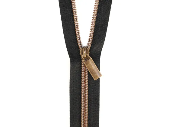 zby5c14   Black #5 Nylon Antique Coil Zippers: 3 Yards with 9 Pulls