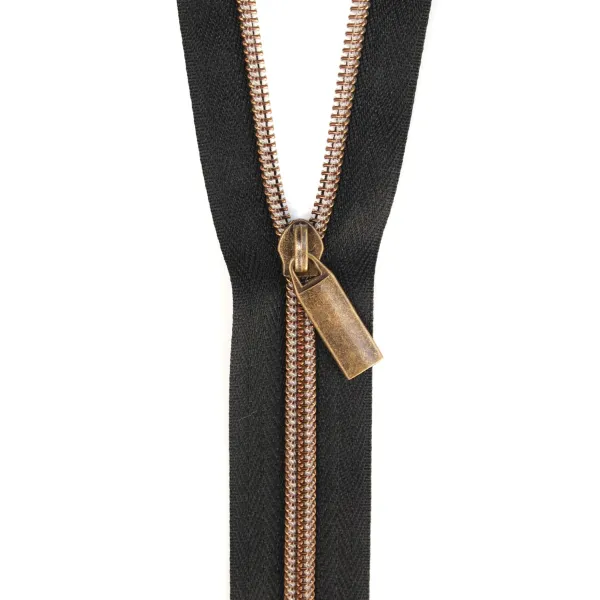 zby5c14   Black #5 Nylon Antique Coil Zippers: 3 Yards with 9 Pulls