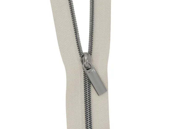 ZBY3C25  Beige #3 Nylon Gunmetal Coil Zippers: 3 Yards with 9 Pulls