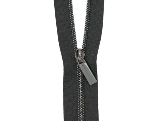  ZBY3C15   Black #3 Nylon Gunmetal Coil Zippers: 3 Yards with 9 Pulls