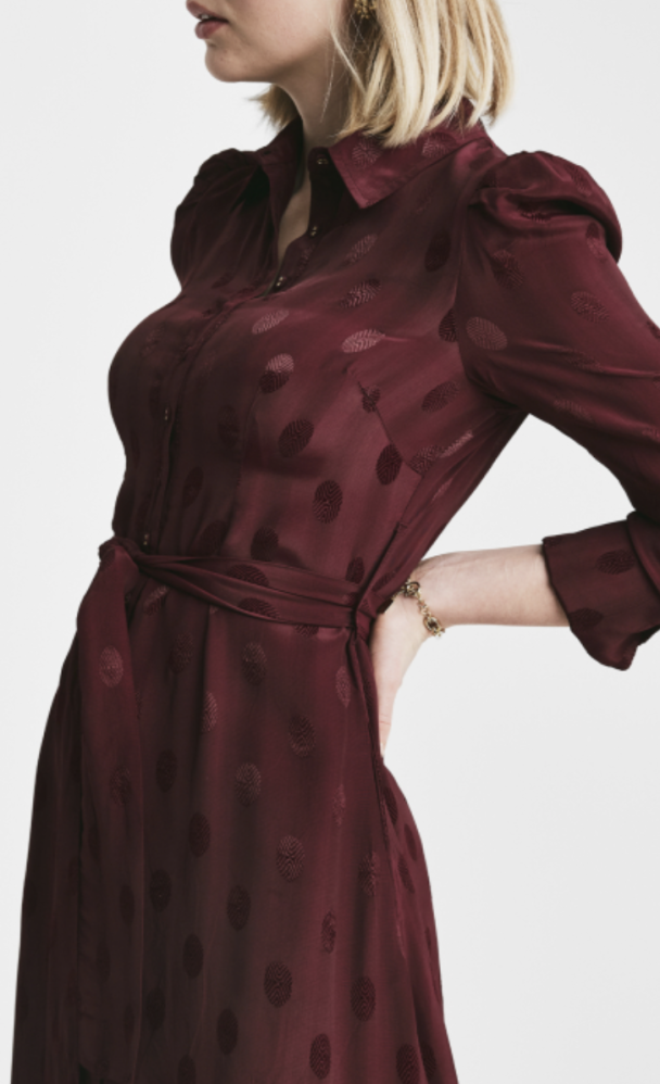 Viscose Shirt Dress - Burgundy  - Image 1