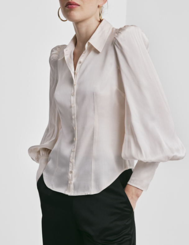 Satin Fitted Shirt - Vintage White  - Image 5